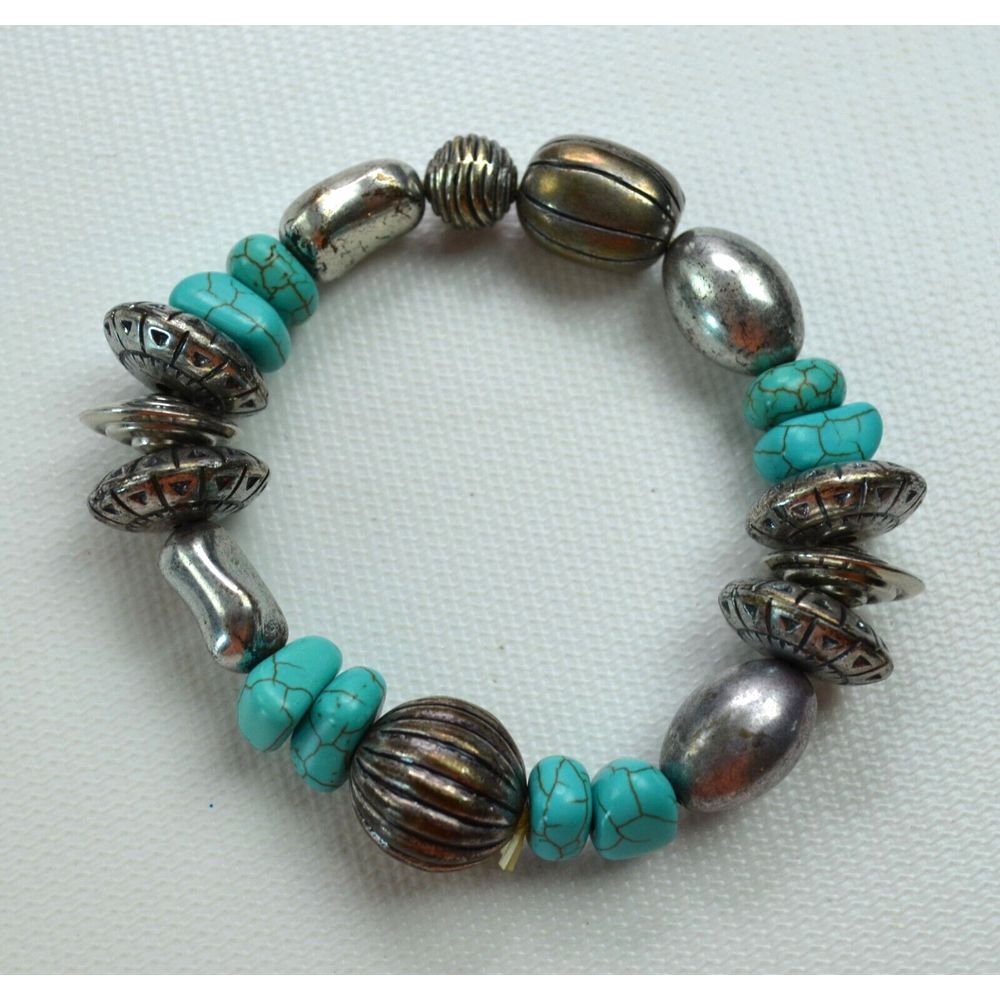 Premier Design Stretch Bracelet Silver‎ Tone Faux Turquoise